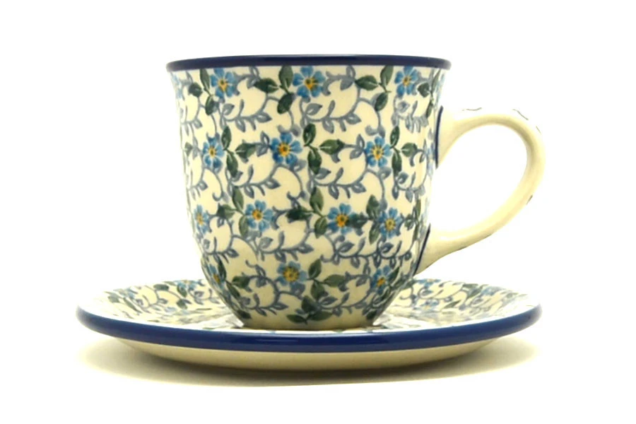 Polish Pottery 8 Oz. Cup & Saucer - Forget-Me-Knot 1 Polish Pottery 8 Oz. Cup & Saucer - Forget-Me-Knot