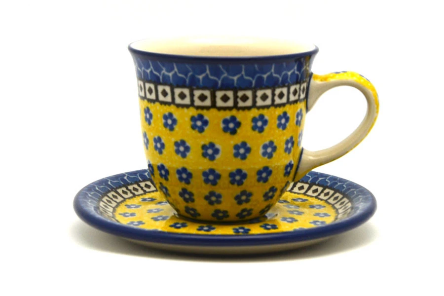 Polish Pottery 8 Oz. Cup & Saucer - Sunburst