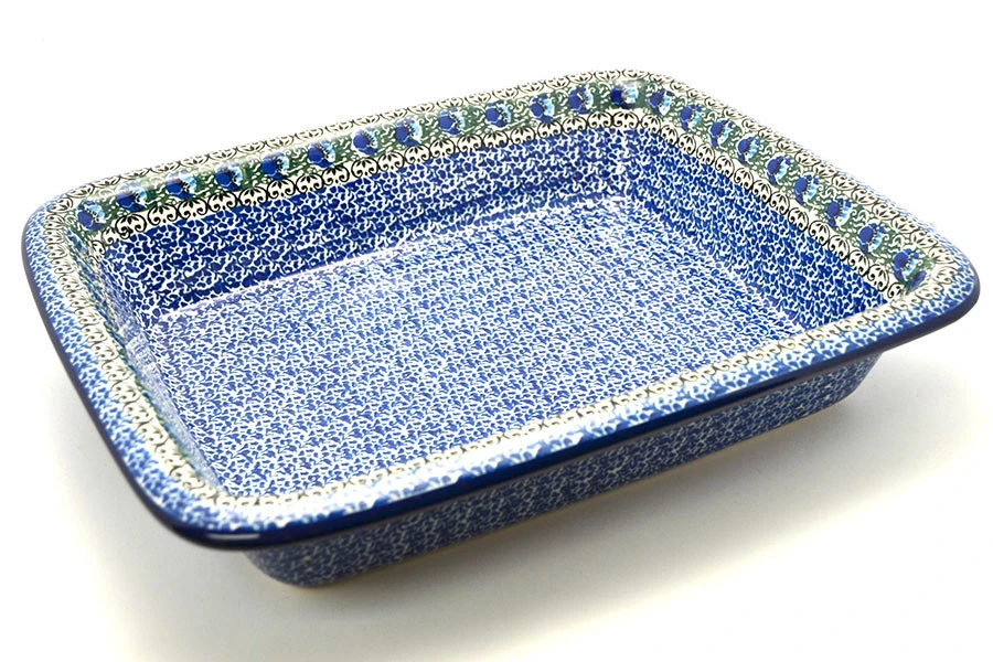 Polish Pottery Baker - Lasagna - Peacock Feather 1 Polish Pottery Baker - Lasagna - Peacock Feather