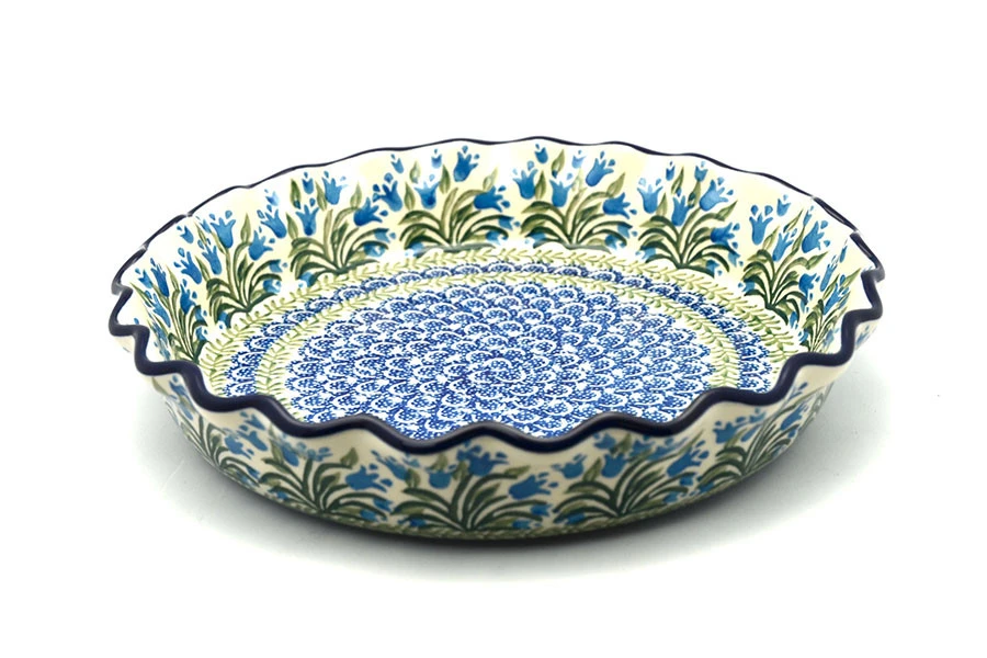 Polish Pottery Baker - Pie Dish - Fluted - Blue Bells