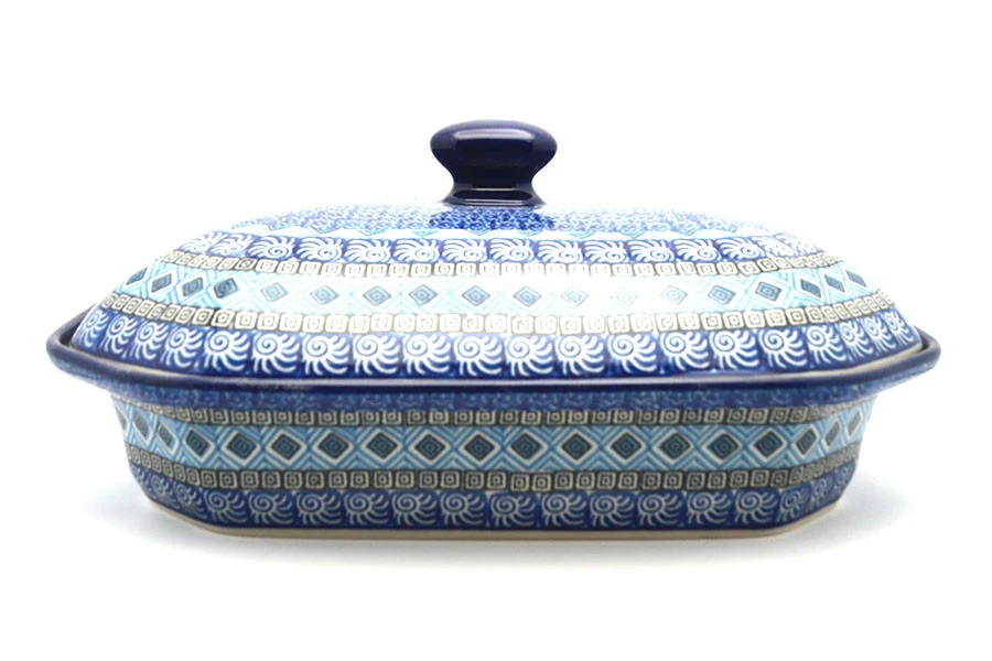 Polish Pottery Baker - Rectangular Covered - Large - Aztec Sky