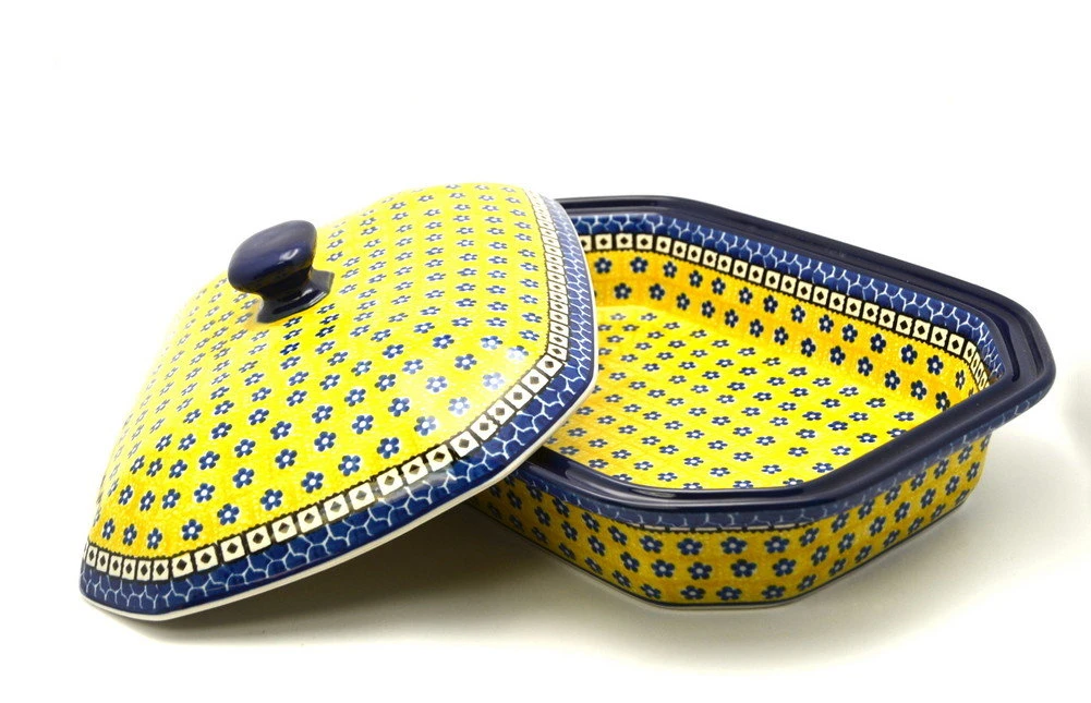 Polish Pottery Baker - Rectangular Covered - Large - Sunburst