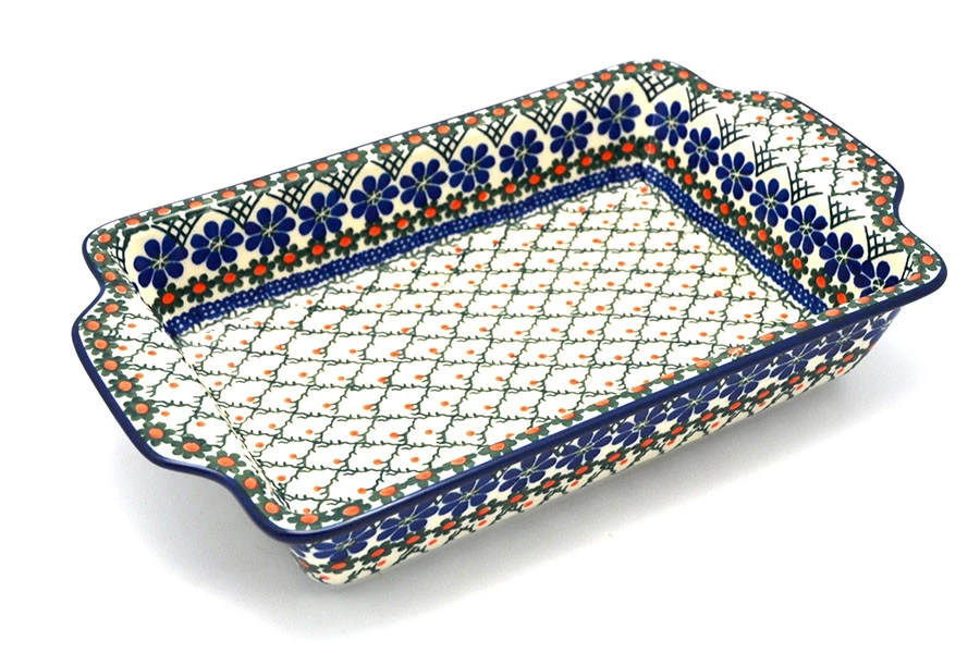 Polish Pottery Baker - Rectangular With Tab Handles - 7 Cups - Primrose