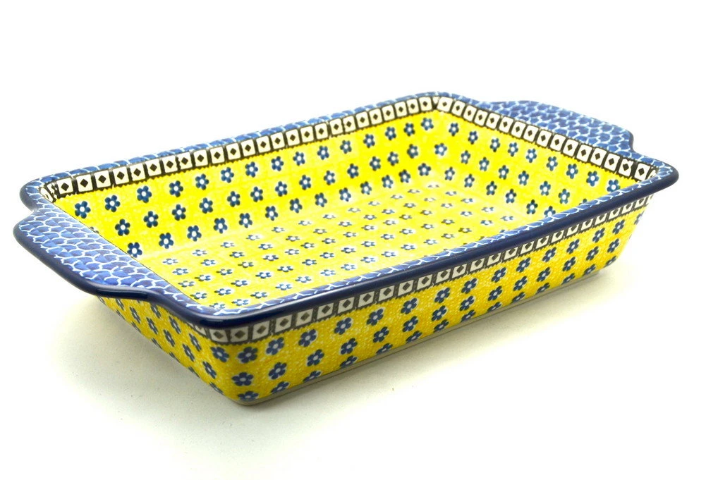 Polish Pottery Baker - Rectangular With Tab Handles - 7 Cups - Sunburst
