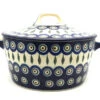 Polish Pottery Baker - Round Covered Casserole - Peacock