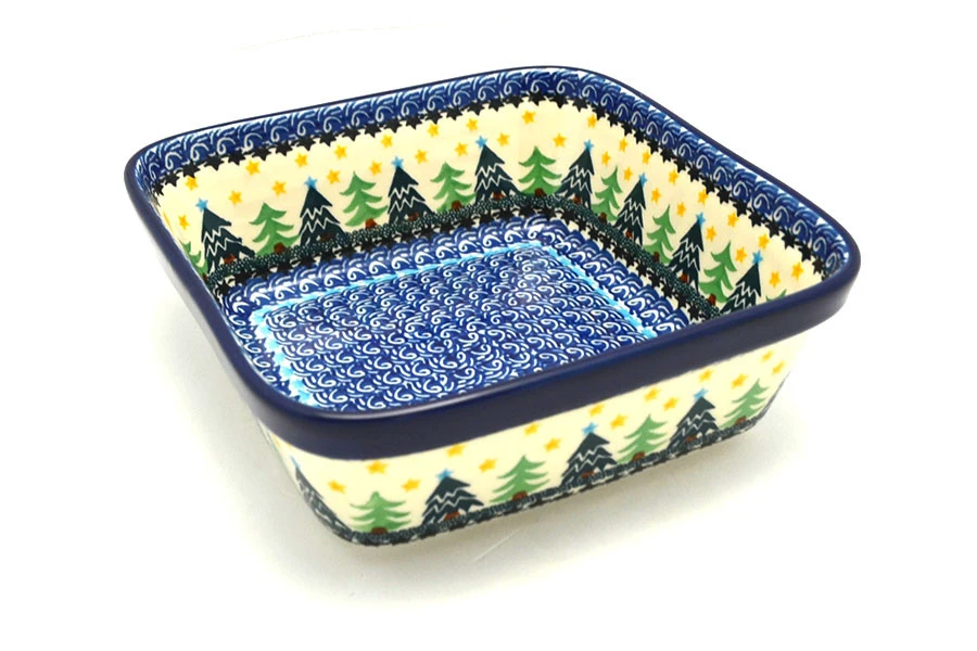Polish Pottery Baker - Square - Christmas Trees
