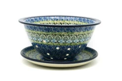 Polish Pottery Berry Bowl With Saucer - Tranquility