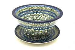 Polish Pottery Berry Bowl With Saucer - Tulip Trellis