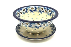 Polish Pottery Berry Bowl With Saucer - White Poppy