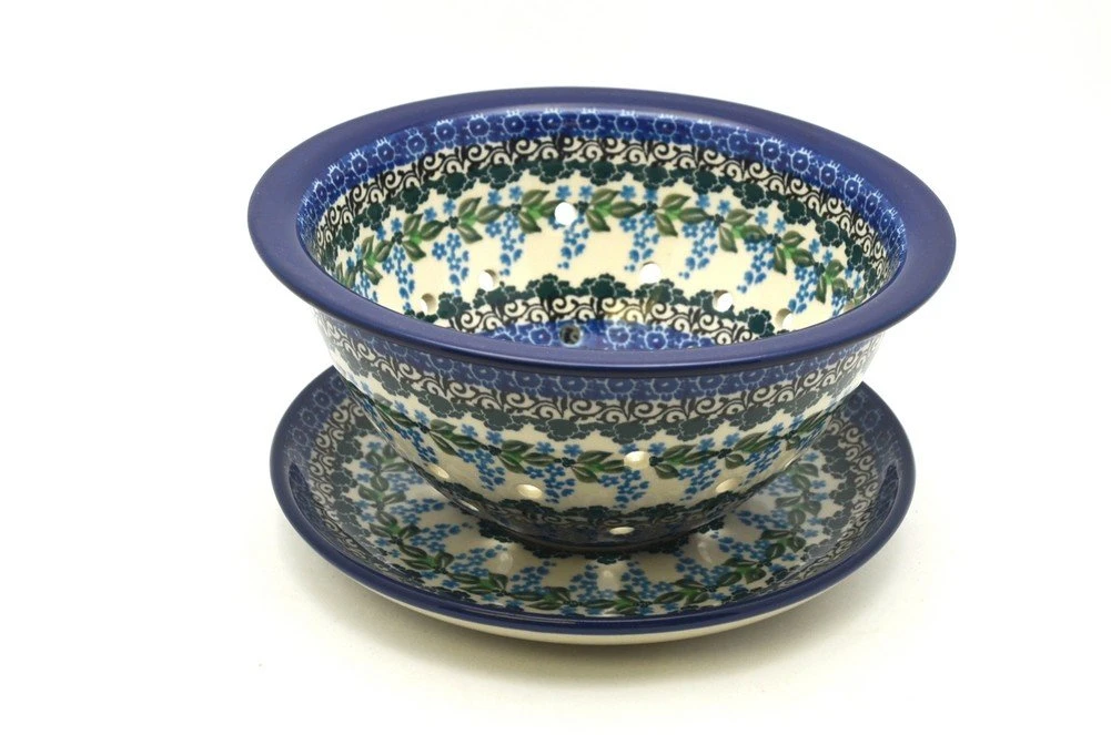 Polish Pottery Berry Bowl With Saucer - Wisteria 1 Polish Pottery Berry Bowl With Saucer - Wisteria
