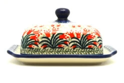 Polish Pottery Butter Dish - Crimson Bells