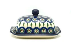 Polish Pottery Butter Dish - Peacock