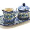 Polish Pottery Cream & Sugar Set - Peacock Feather