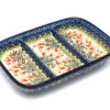 Polish Pottery Dish - Divided Rectangular - Crimson Bells