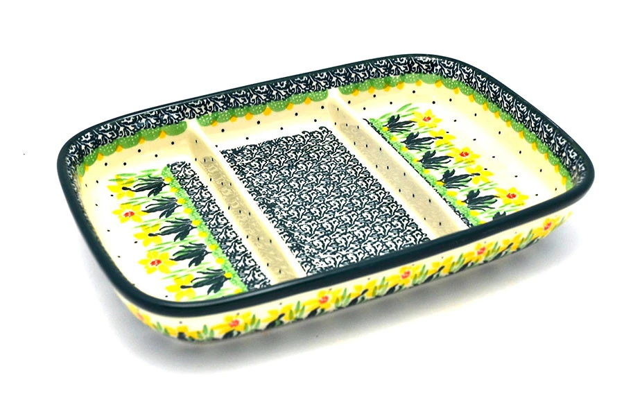 Polish Pottery Dish - Divided Rectangular - Daffodil