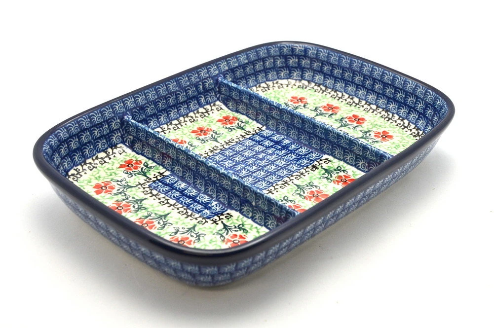 Polish Pottery Dish - Divided Rectangular - Maraschino