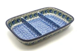 Polish Pottery Dish - Divided Rectangular - Peacock Feather