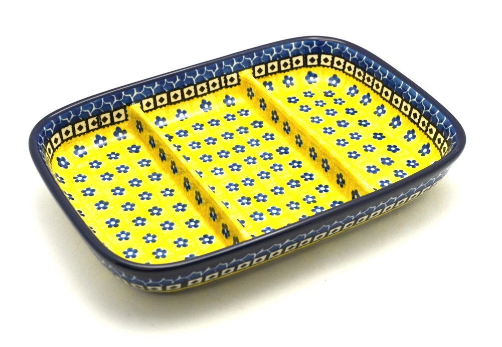 Polish Pottery Dish - Divided Rectangular - Sunburst 1 Polish Pottery Dish - Divided Rectangular - Sunburst
