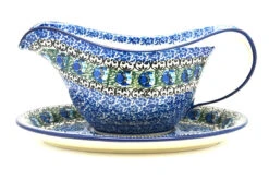Polish Pottery Gravy Boat - Peacock Feather