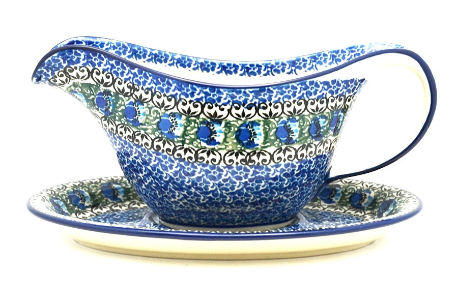 Polish Pottery Gravy Boat - Peacock Feather