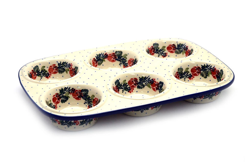 Polish Pottery Muffin Pan - Garden Party