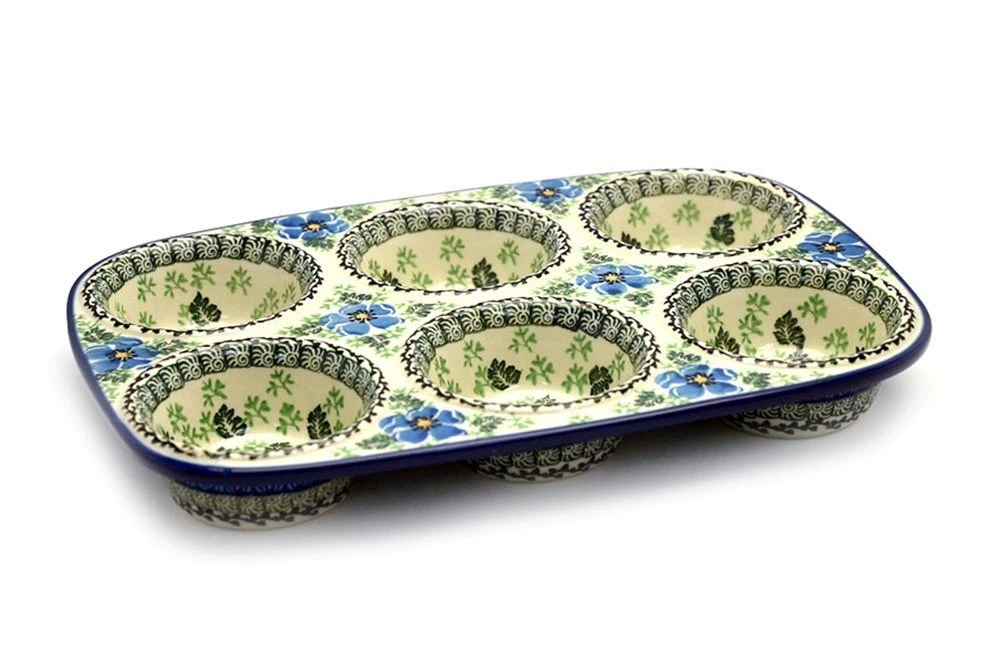Polish Pottery Muffin Pan - Morning Glory