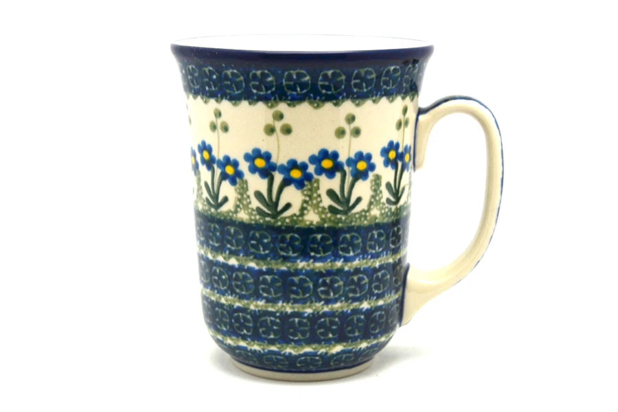 Polish Pottery Mug - 16 Oz. Bistro - Blue Spring Daisy 1 Polish Pottery Mug - 16 Oz. Bistro - Blue Spring Daisy