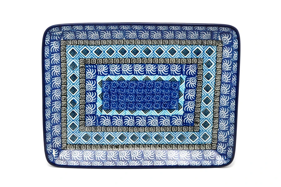 Polish Pottery Plate - Rectangular - Aztec Sky