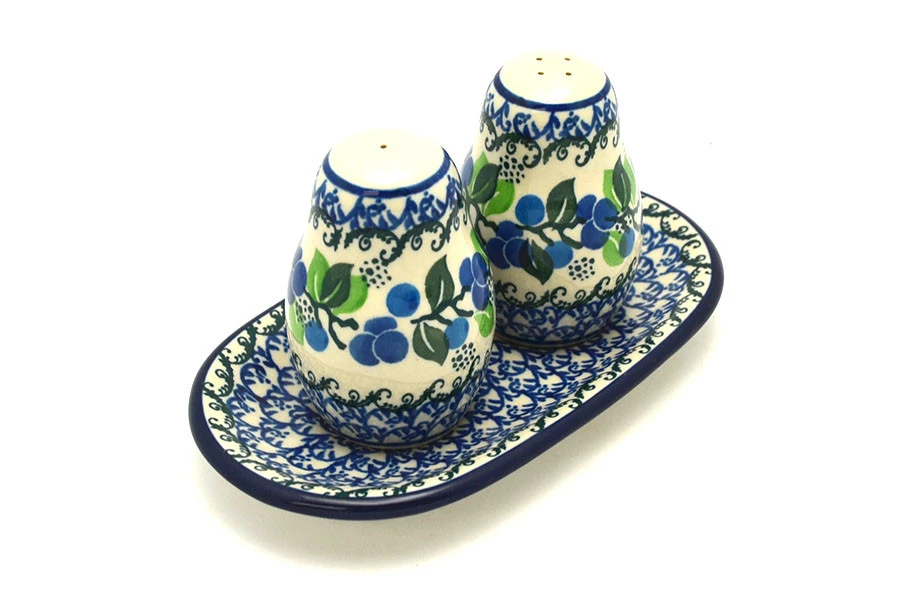 Polish Pottery Salt & Pepper Set - Blue Berries