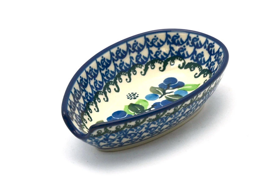 Polish Pottery Spoon Rest - Blue Berries 1 Polish Pottery Spoon Rest - Blue Berries