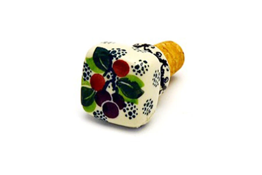 Polish Pottery Wine Stopper - Burgundy Berry Green